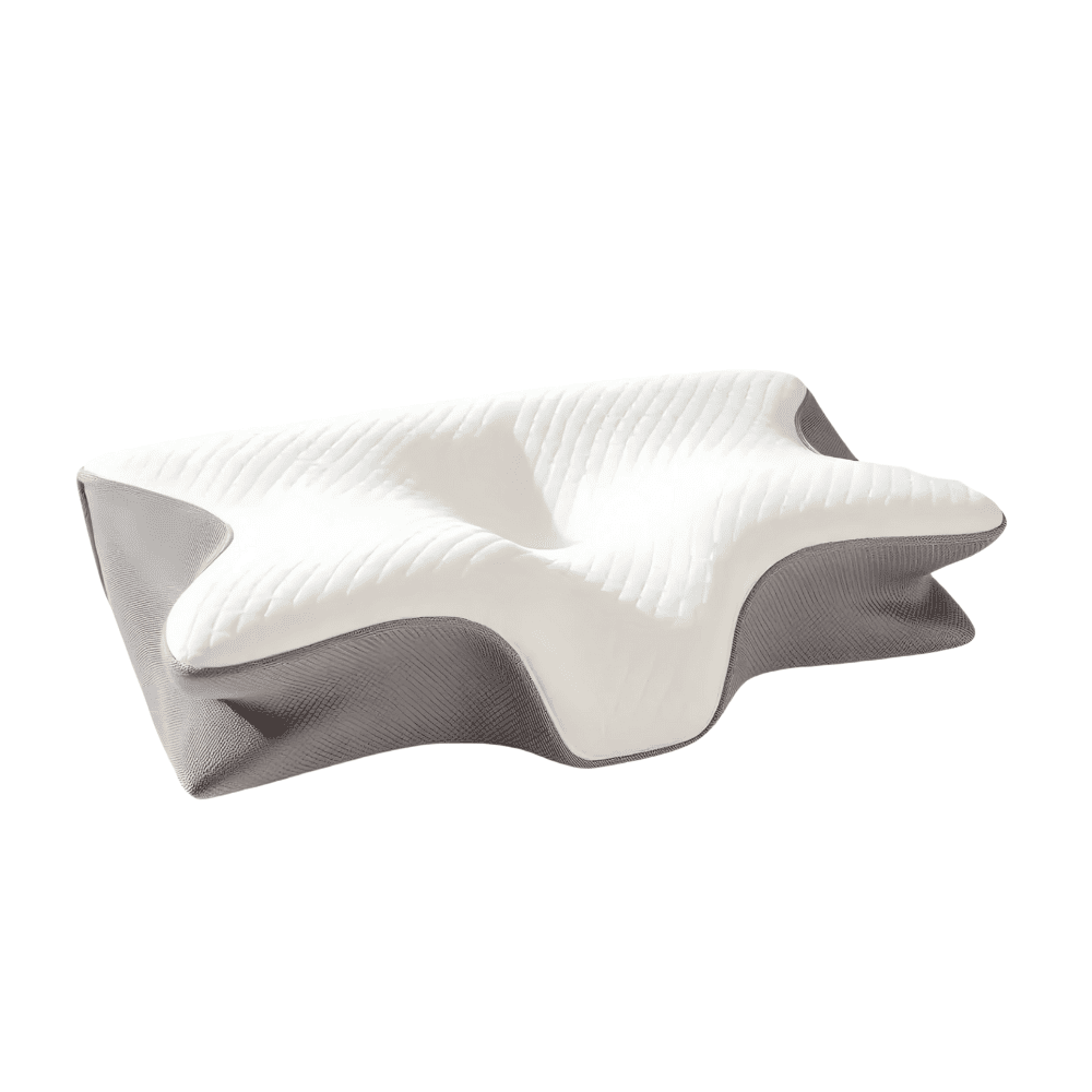White and gray pillow on a white background