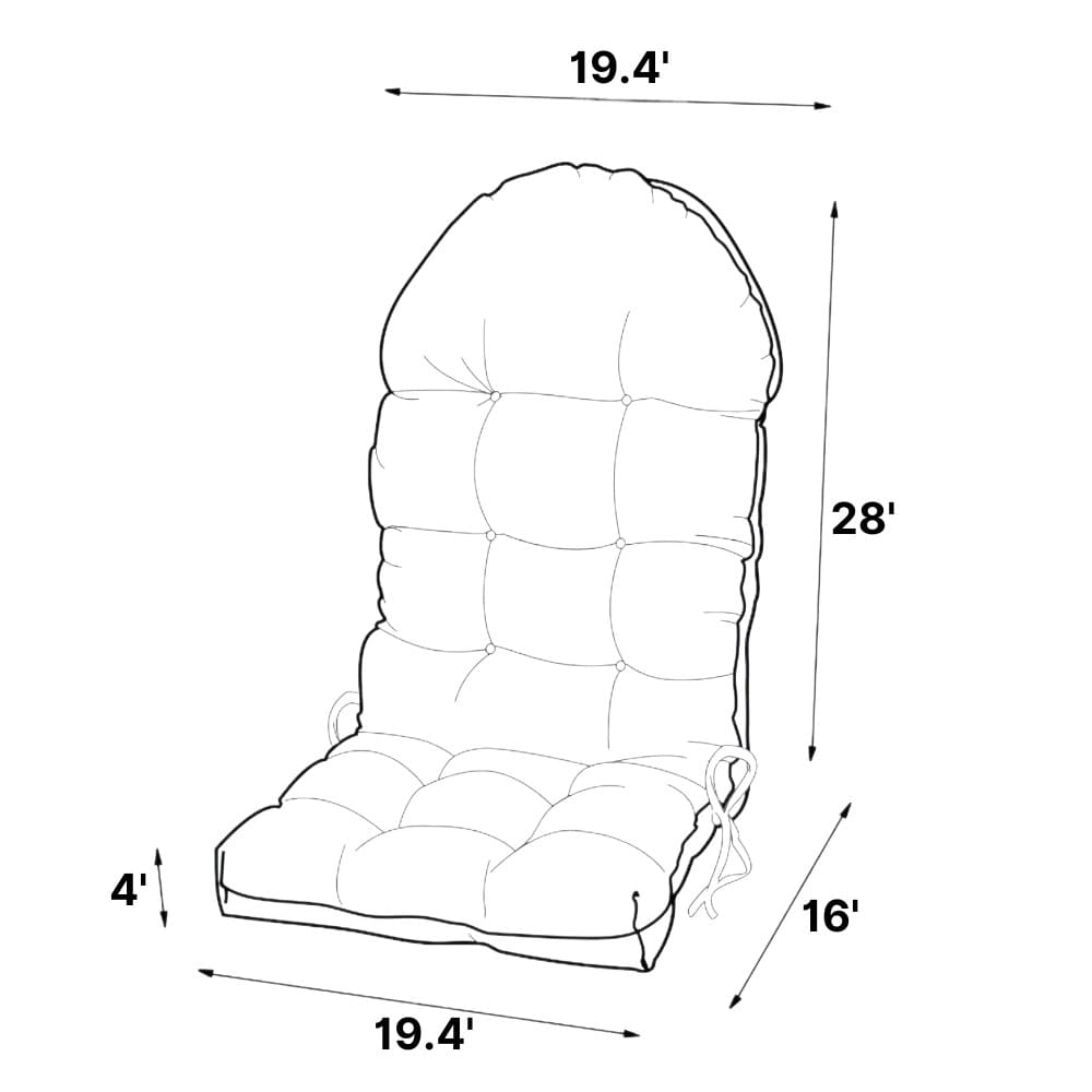 Measurement chart of a chair cushion with dimensions labeled.