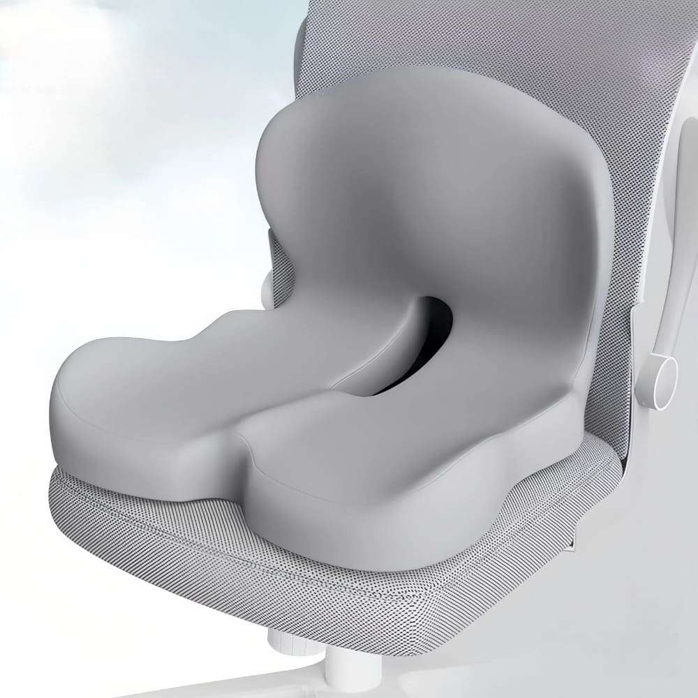 Gray office chair with a unique design on a white background