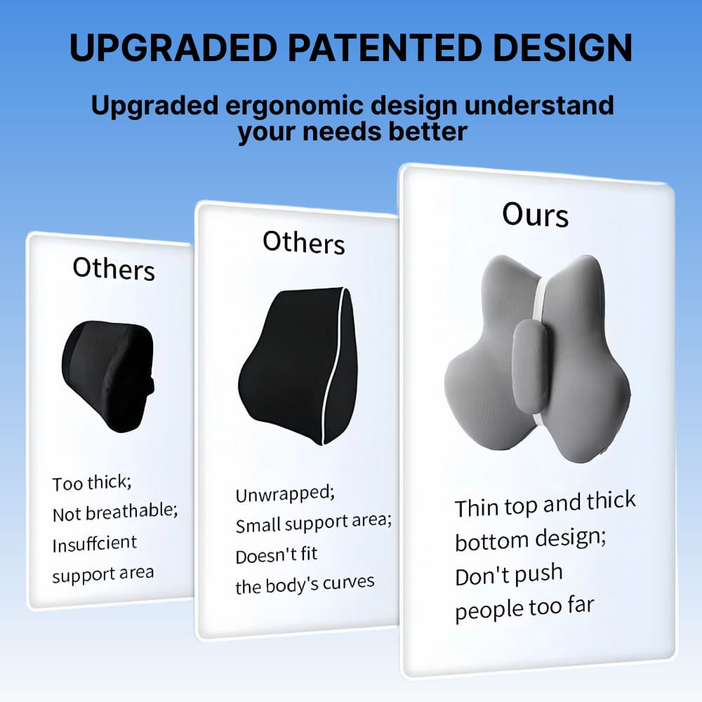 Comparison of different design options for a product with 'Ours' highlighted as superior.