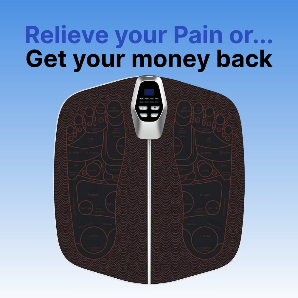 Massage chair pad with text on a blue background