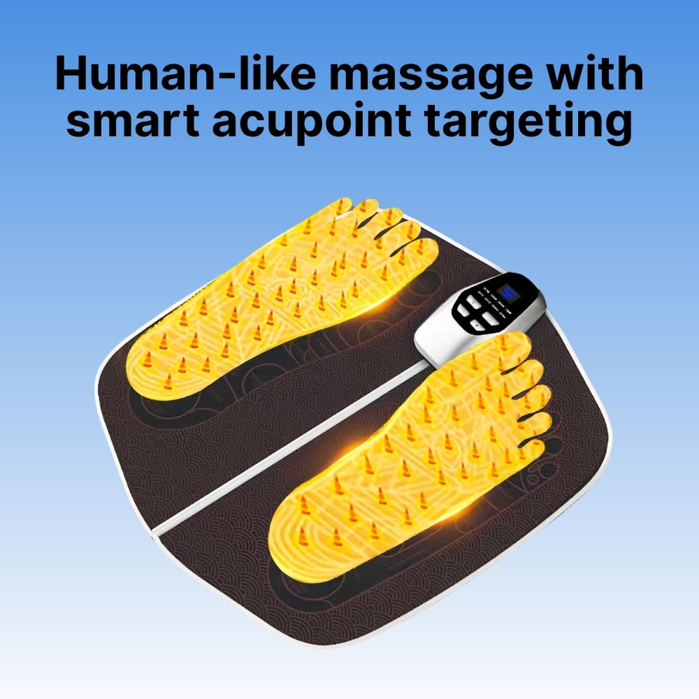 Massage device with yellow spikes on a blue background
