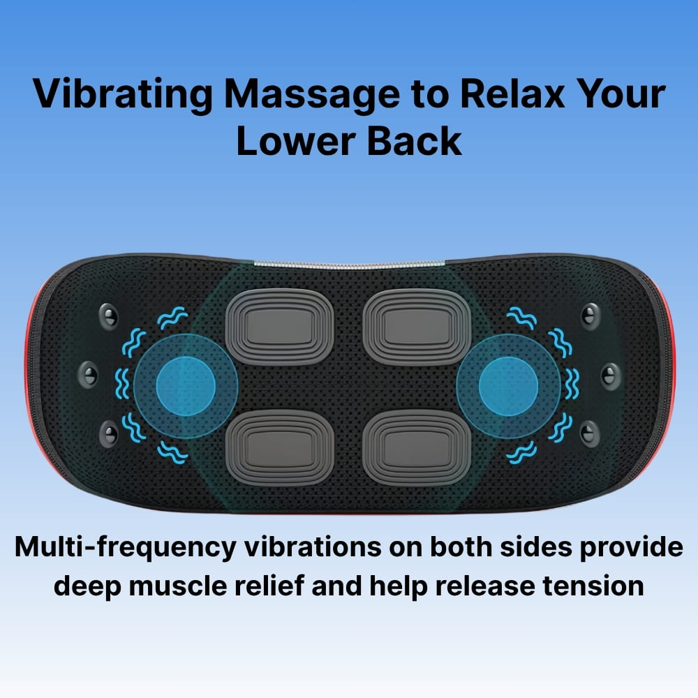 Back massager with text on a blue background