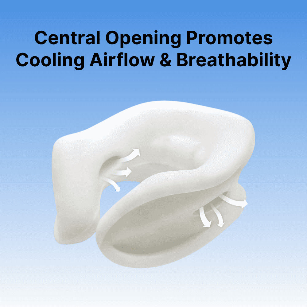 White dental impression tray with text on a blue background