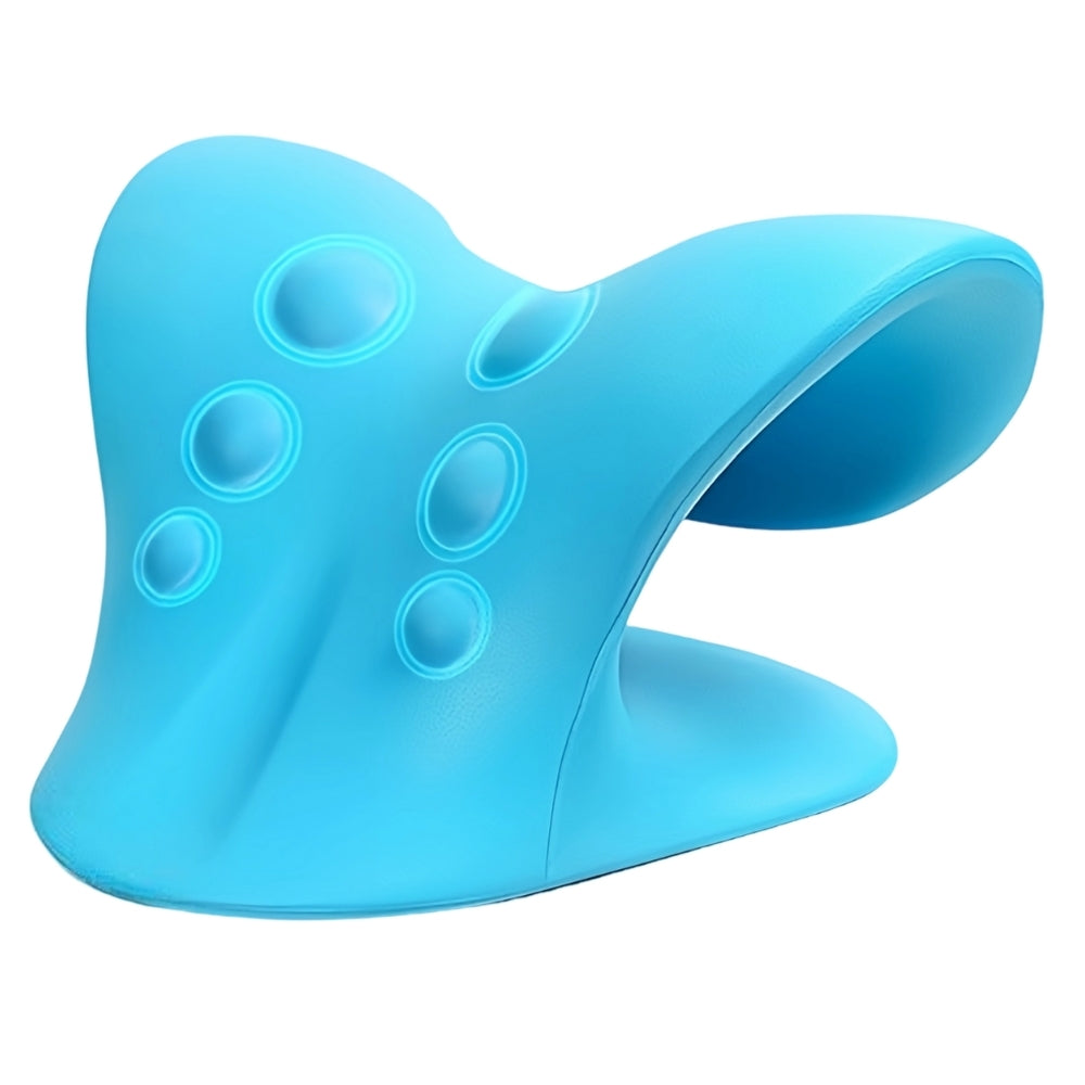 Blue silicone tool with circular holes on a white background