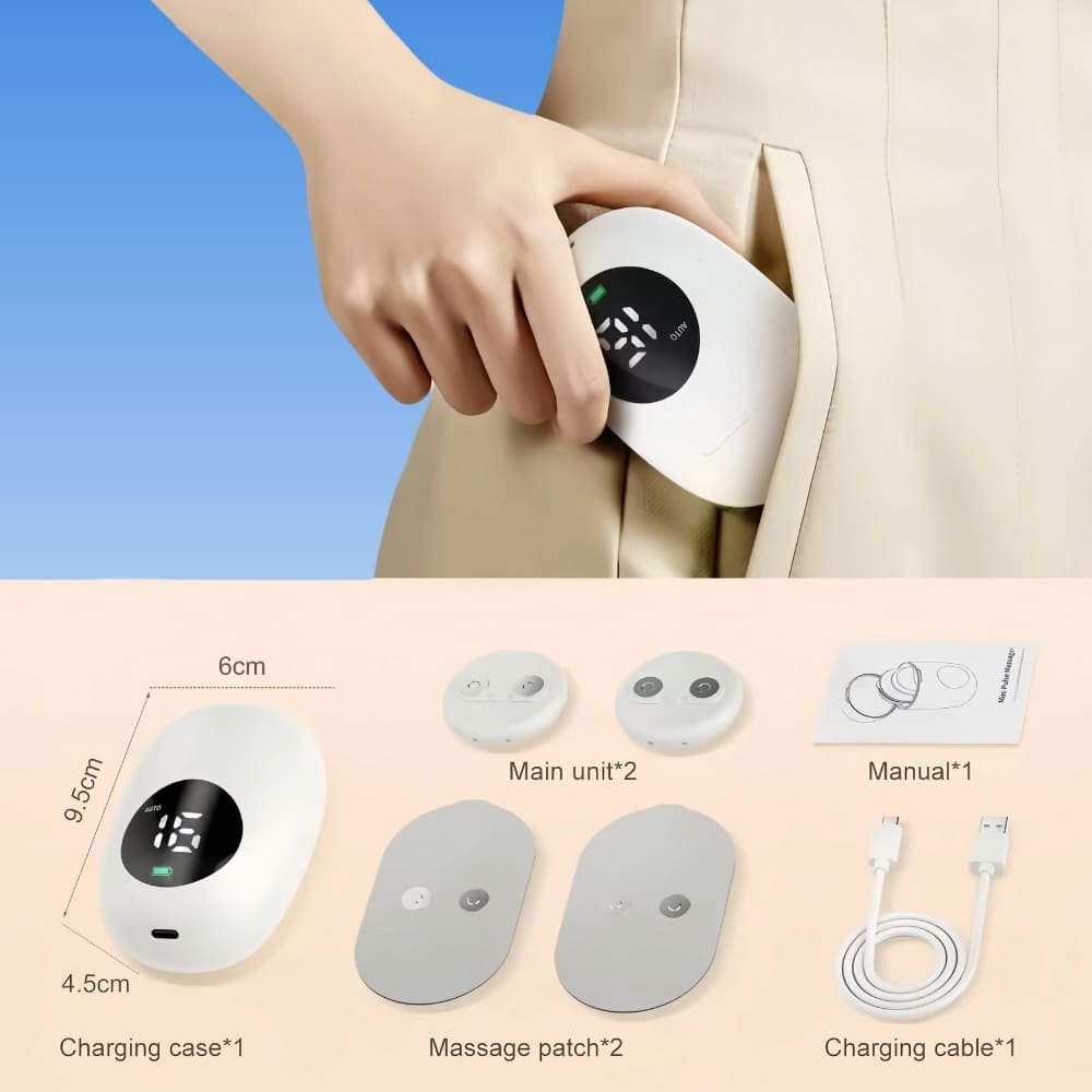 Byeache™ Wireless TENS Unit with LCD Display & Charging Box – Portable Muscle Stimulator for Pain Relief