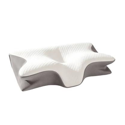 White and gray pillow on a white background