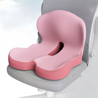 Pink office chair cushion on a gray office chair