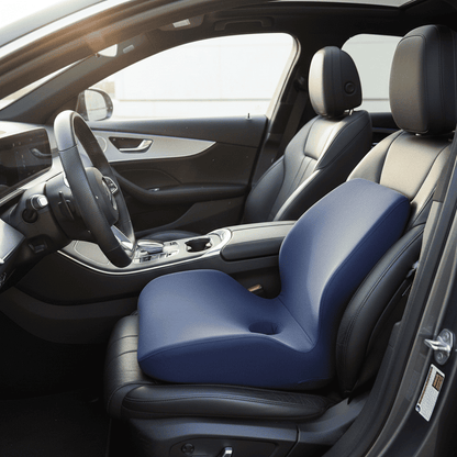 Byeache blue memory foam seat cushion in car interior for back pain relief