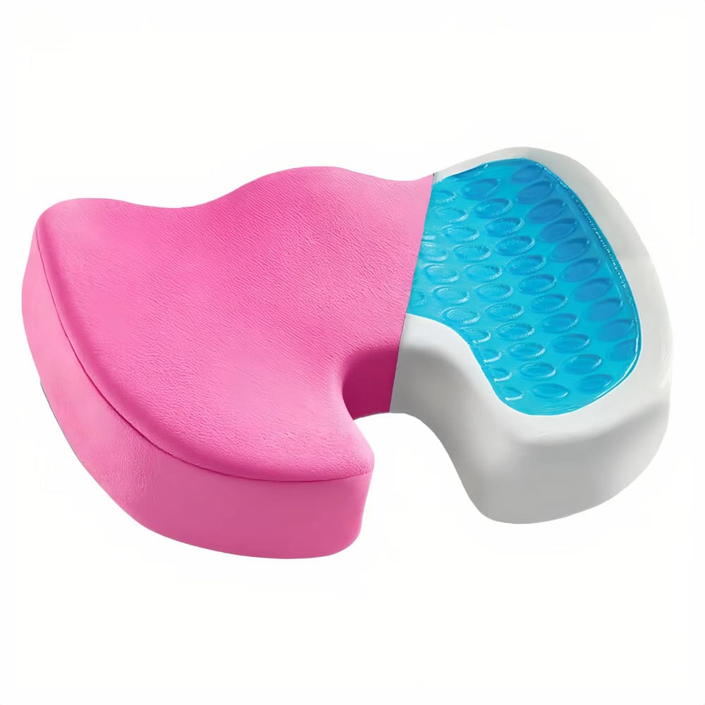 Pink and blue gel seat cushion on a white background