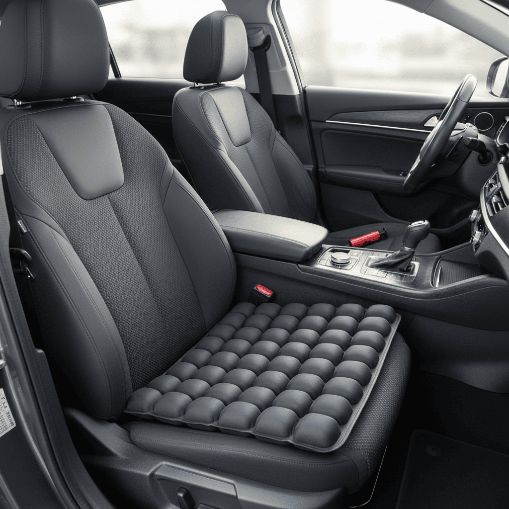 Byeache black 3D inflatable seat cushion in car with red pump