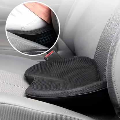 Car seat cushion with a close-up inset showing its texture on a car seat.