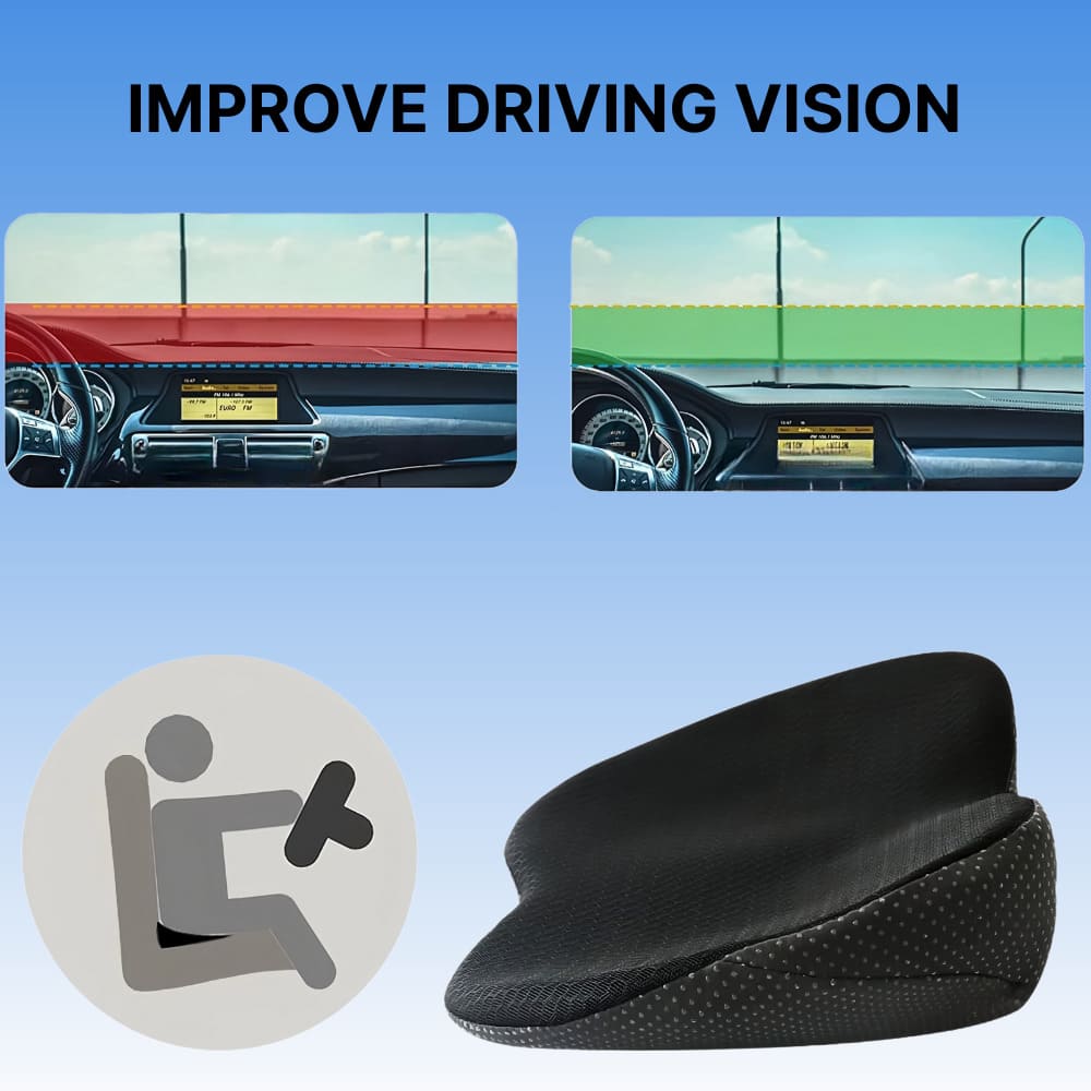 Car visor with text 'Improve Driving Vision' and a black car visor on a blue background.