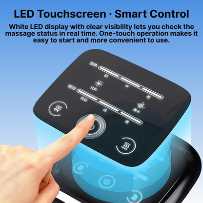 Control panel with LED touchscreen and smart control features, showing a hand interacting with it.