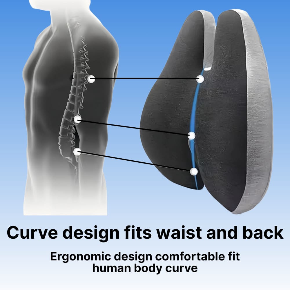 Ergonomic shoe insert with a human body illustration showing a fit for waist and back.