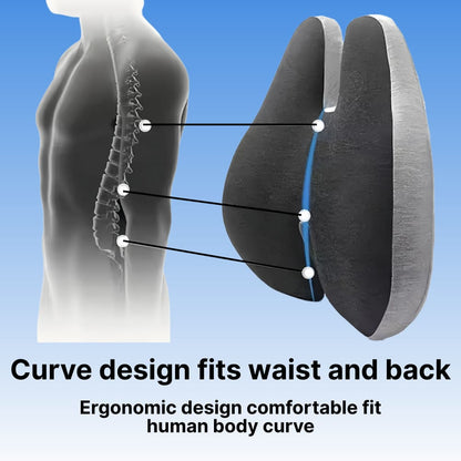 Ergonomic shoe insert with a human body illustration showing a fit for waist and back.