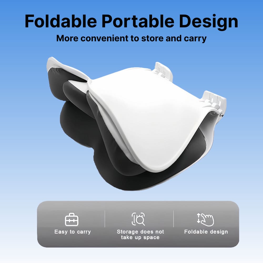 Foldable portable design with text on a blue background