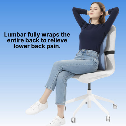 Person sitting on a chair with lumbar support,缓解lower back pain.