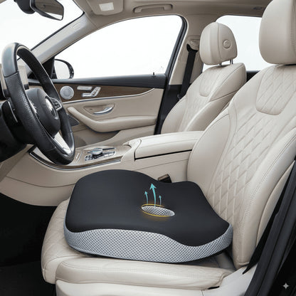 Car seat with a black and gray cushion on the driver's seat