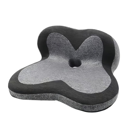 Gray and black foam seat cushion with unique design on a white background
