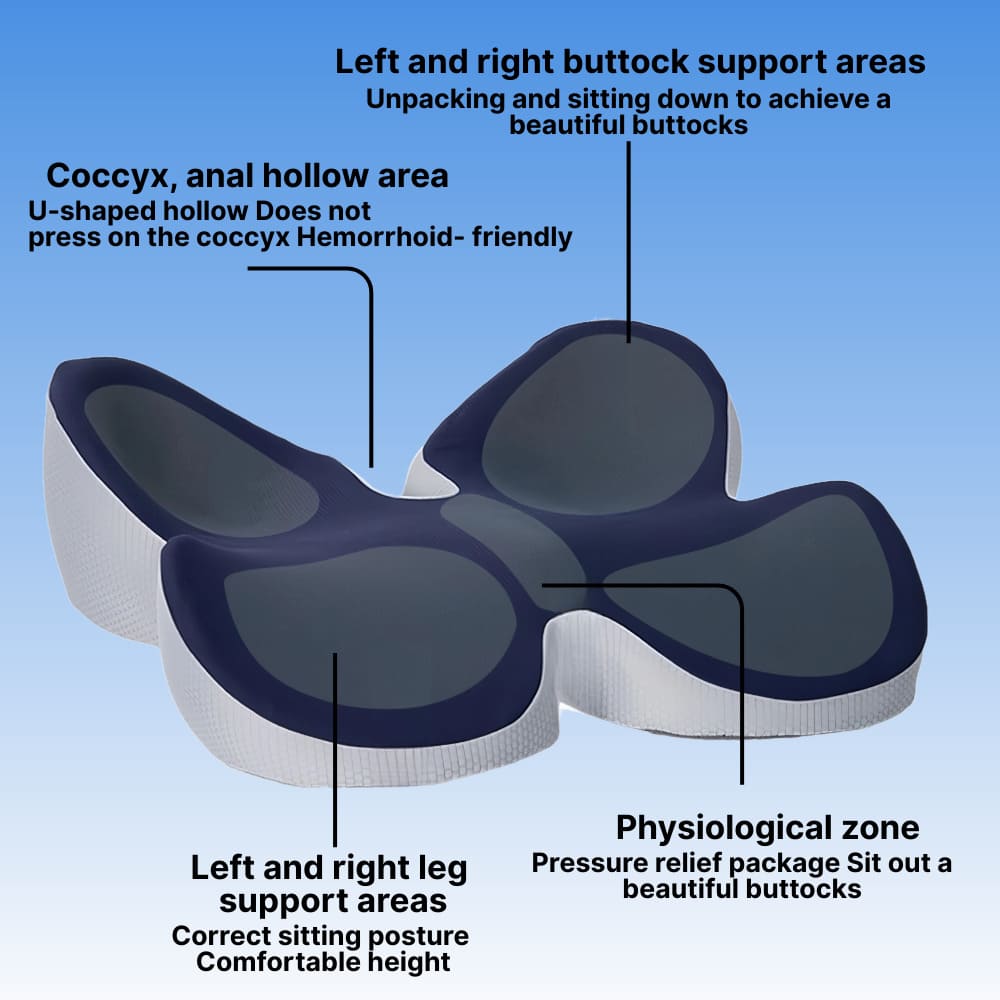 Diagram of a cushion with labeled support areas on a blue background