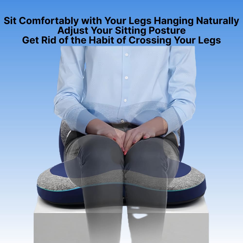Person sitting on a cushion with text about adjusting sitting posture.