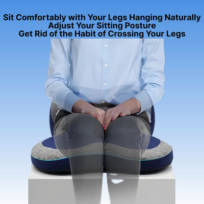 Person sitting on a cushion with text about adjusting sitting posture.
