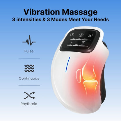 Vibration massage device with control panel and modes on a blue background