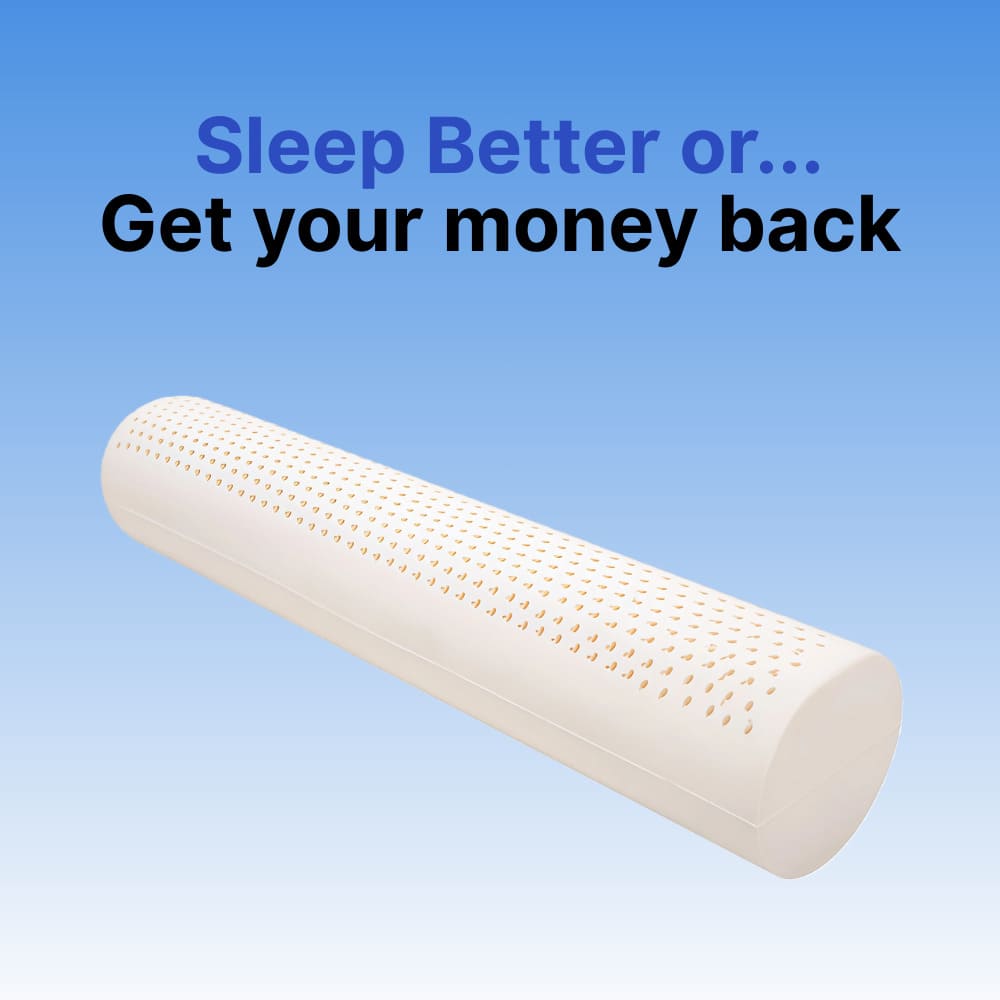 ByeAche™ cylindrical natural latex neck pillow with ventilation holes for sleep support