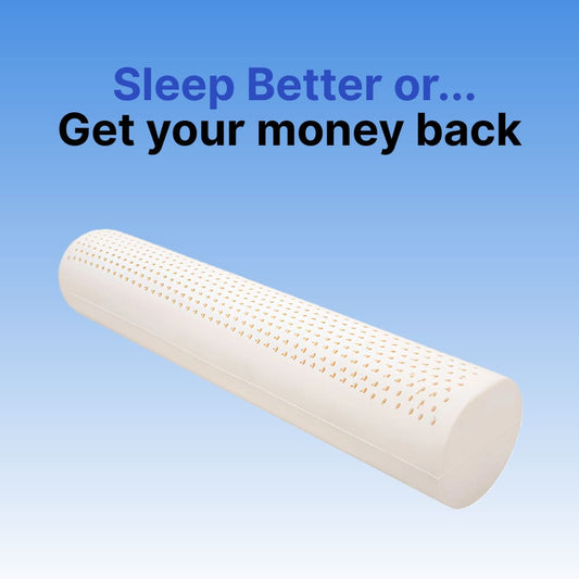 ByeAche™ cylindrical natural latex neck pillow with ventilation holes for sleep support
