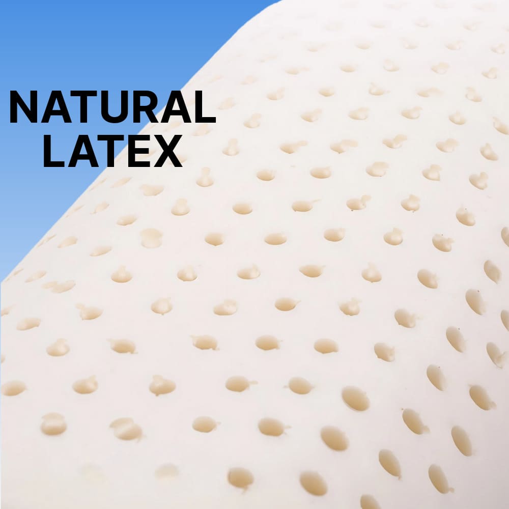 ByeAche™ natural latex neck pillow close-up with ventilation holes