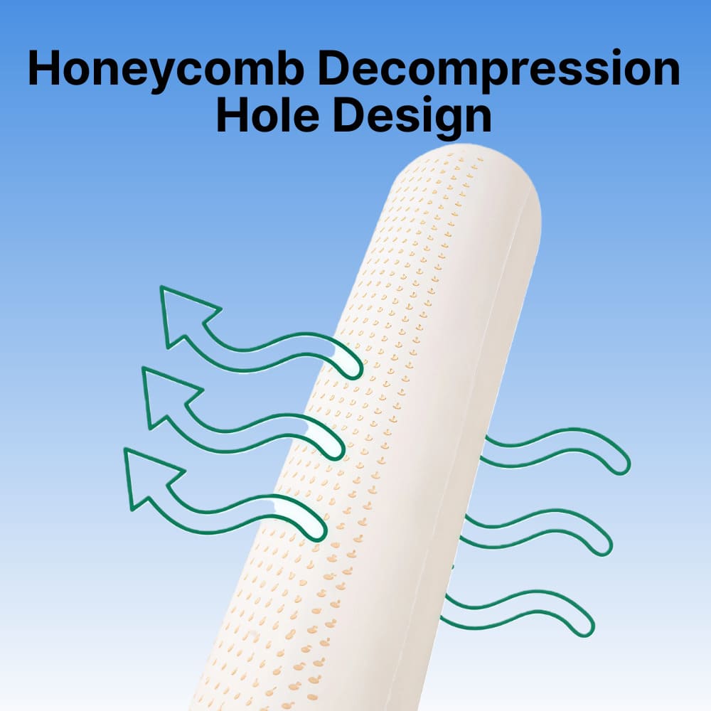 Byeache™ cylindrical natural latex neck support pillow with honeycomb decompression design