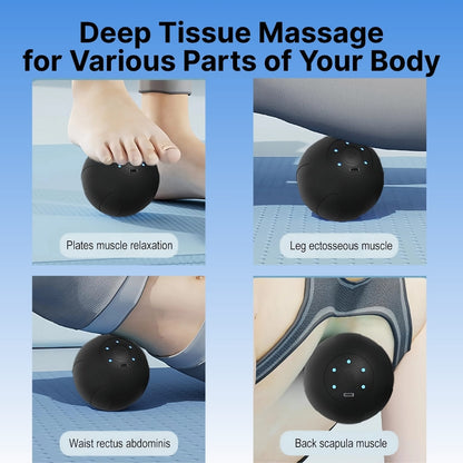Massage ball being used on different parts of the body with text indicating muscle relaxation.