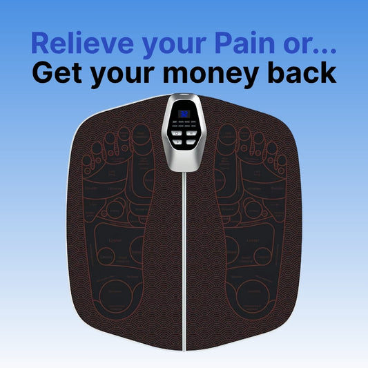 Massage chair pad with text on a blue background