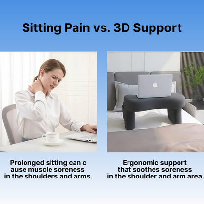 Comparison of sitting pain with ergonomic 3D support on a blue background