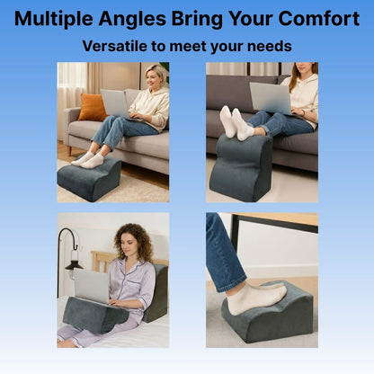 Collage of a footrest being used in various settings with people using laptops.