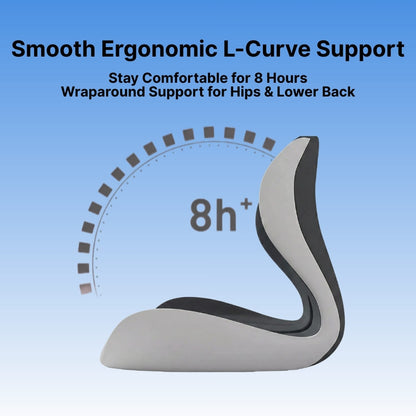 Ergonomic L-Curve support product with text on a blue background