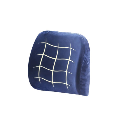 Dark blue ByeAche natural latex lumbar support cushion with grid pattern