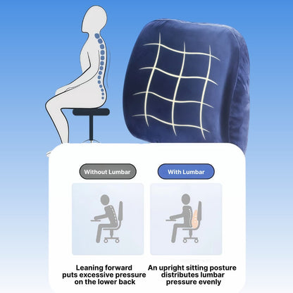 ByeAche™ Natural Latex Lumbar Support Cushion showing posture improvement