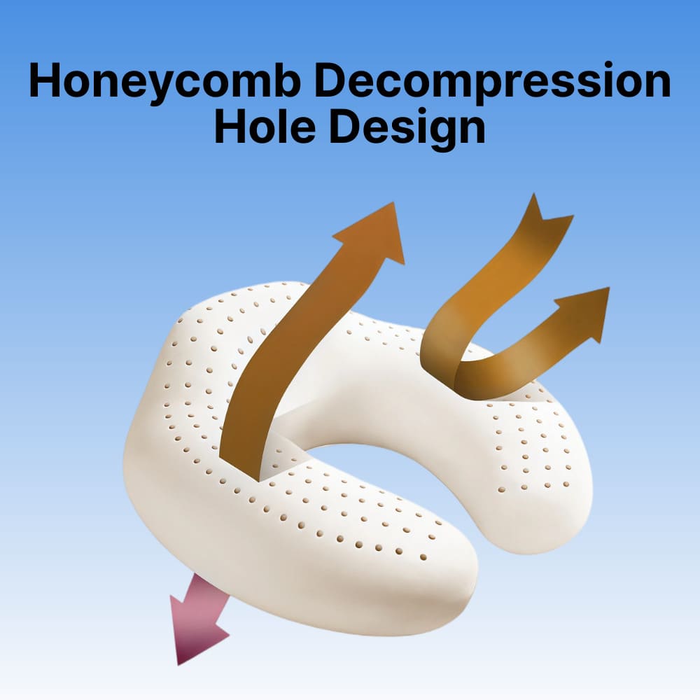 ByeAche natural latex U-shaped neck pillow with honeycomb decompression hole design