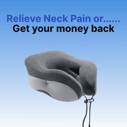 Neck pillow with text on a blue background
