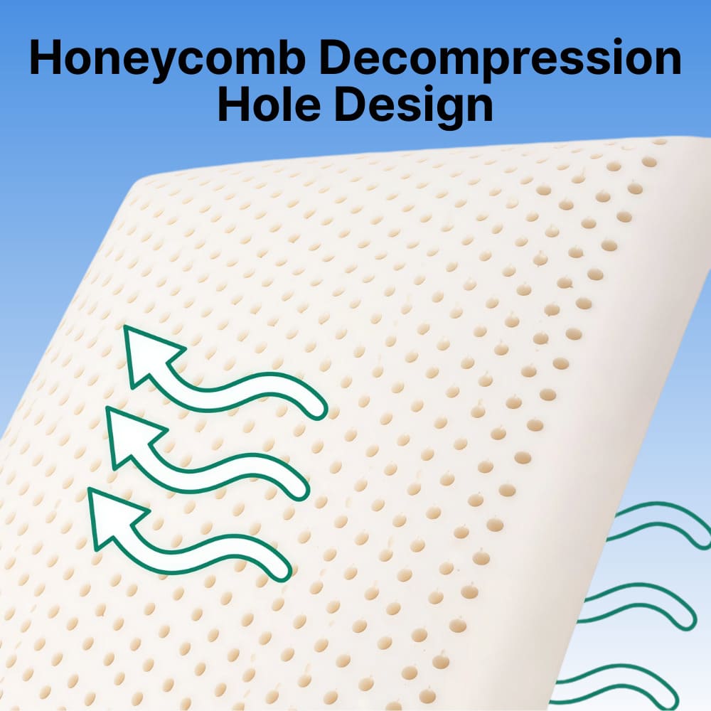 Byeache natural latex pillow showcasing honeycomb decompression holes