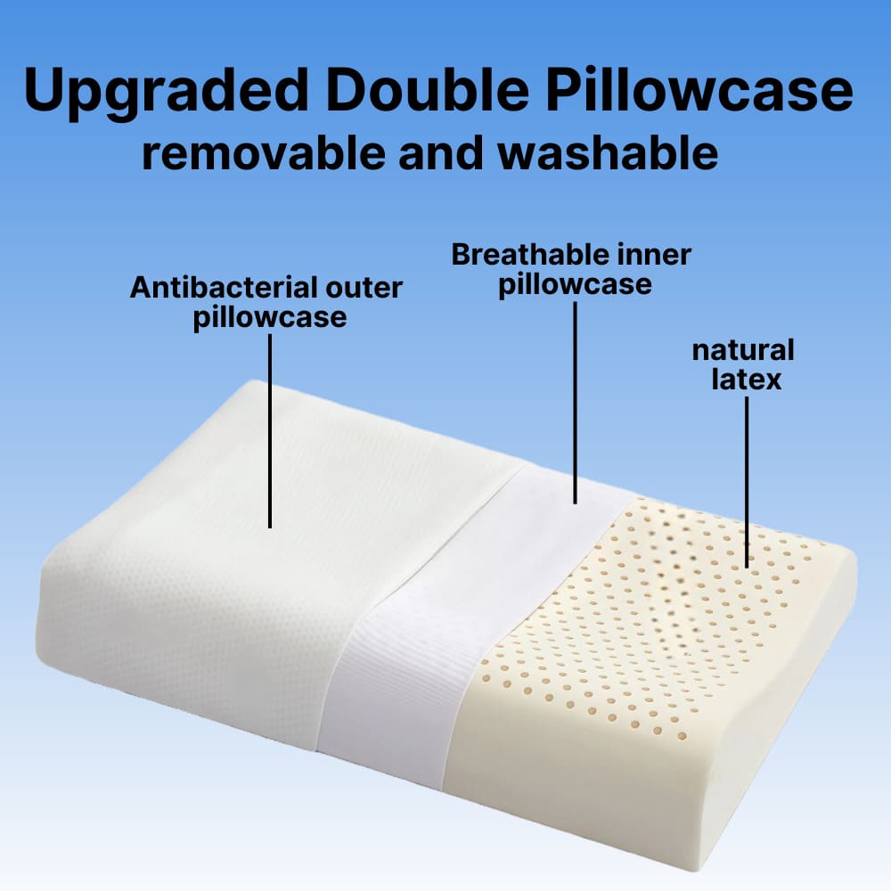 Byeache natural latex cervical pillow with upgraded double washable pillowcases