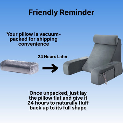 Instructions for a vacuum-packed pillow on a blue background