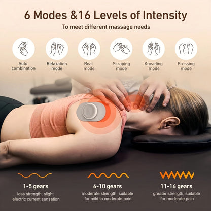 Massage device with text on intensity levels and modes