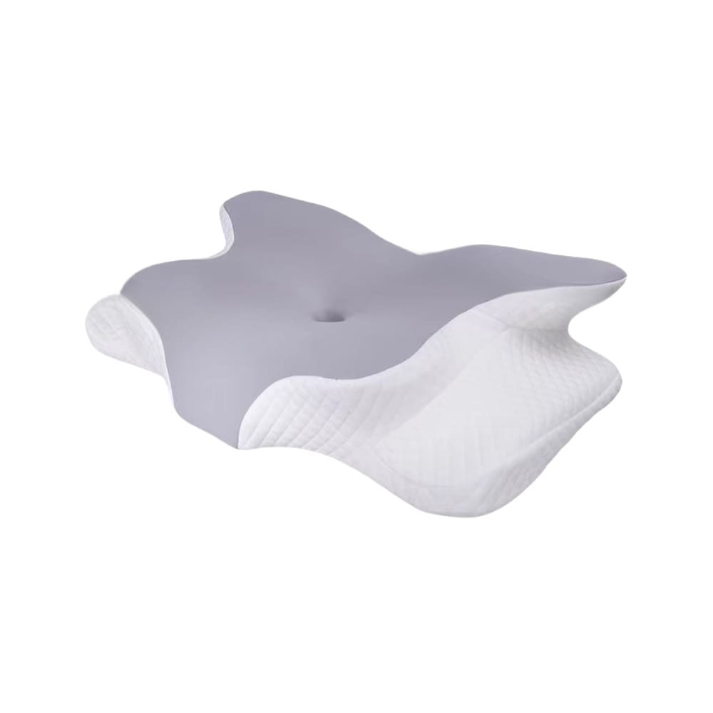 Gray and white Byeache butterfly cervical pillow with winged edges displayed on a clean white background