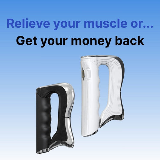 Black and white Byeache electric massage scrapers displayed side by side against a blue gradient background