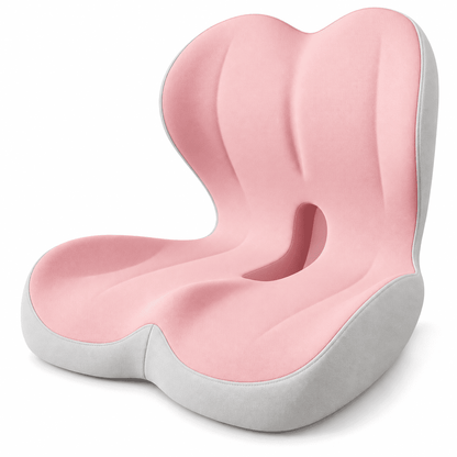Blush pink integrated seat and back cushion with light gray sidewalls and a central opening on a white background