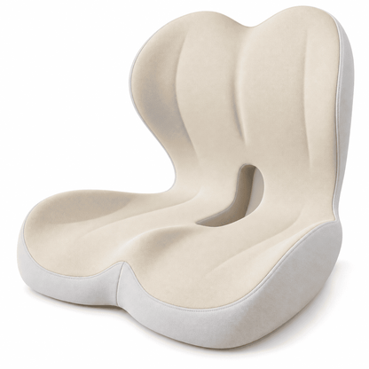 Cream integrated seat and back cushion with light gray sidewalls and a central opening on a white background