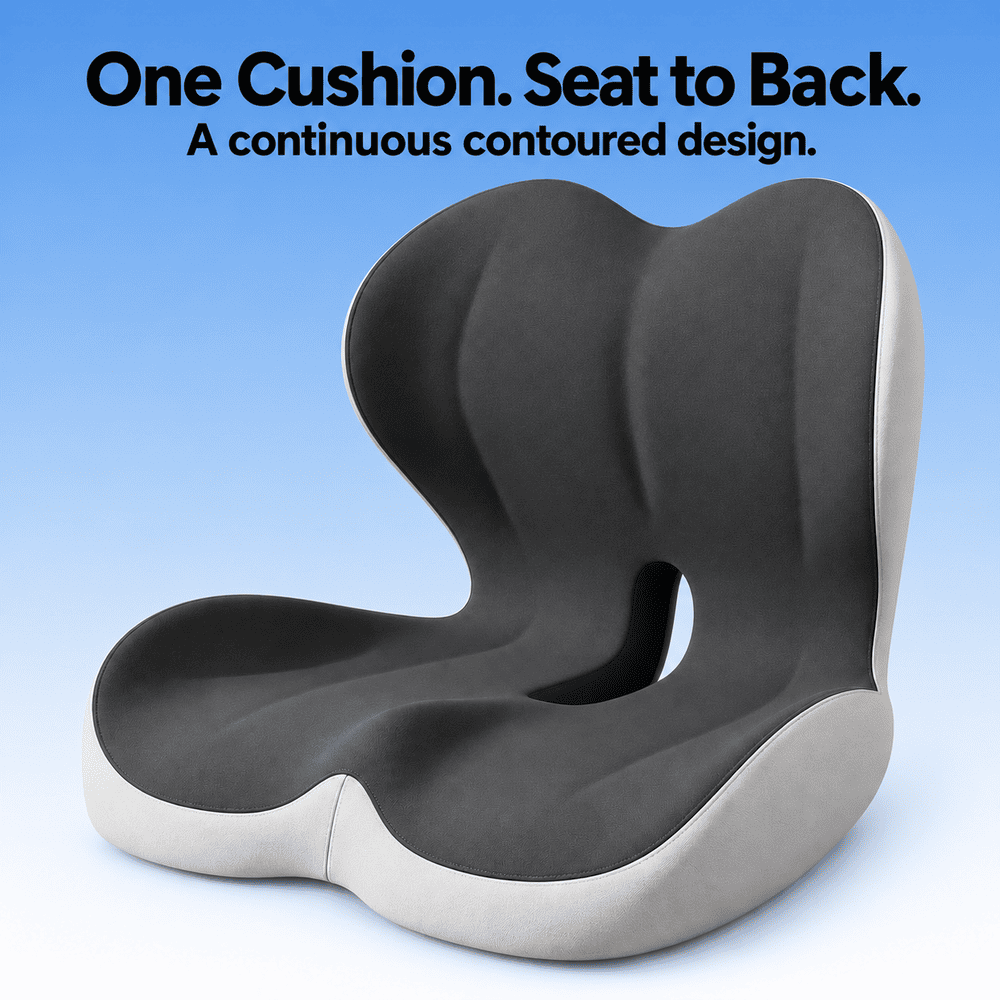 Black and light gray seat and back cushion showing its continuous curved construction